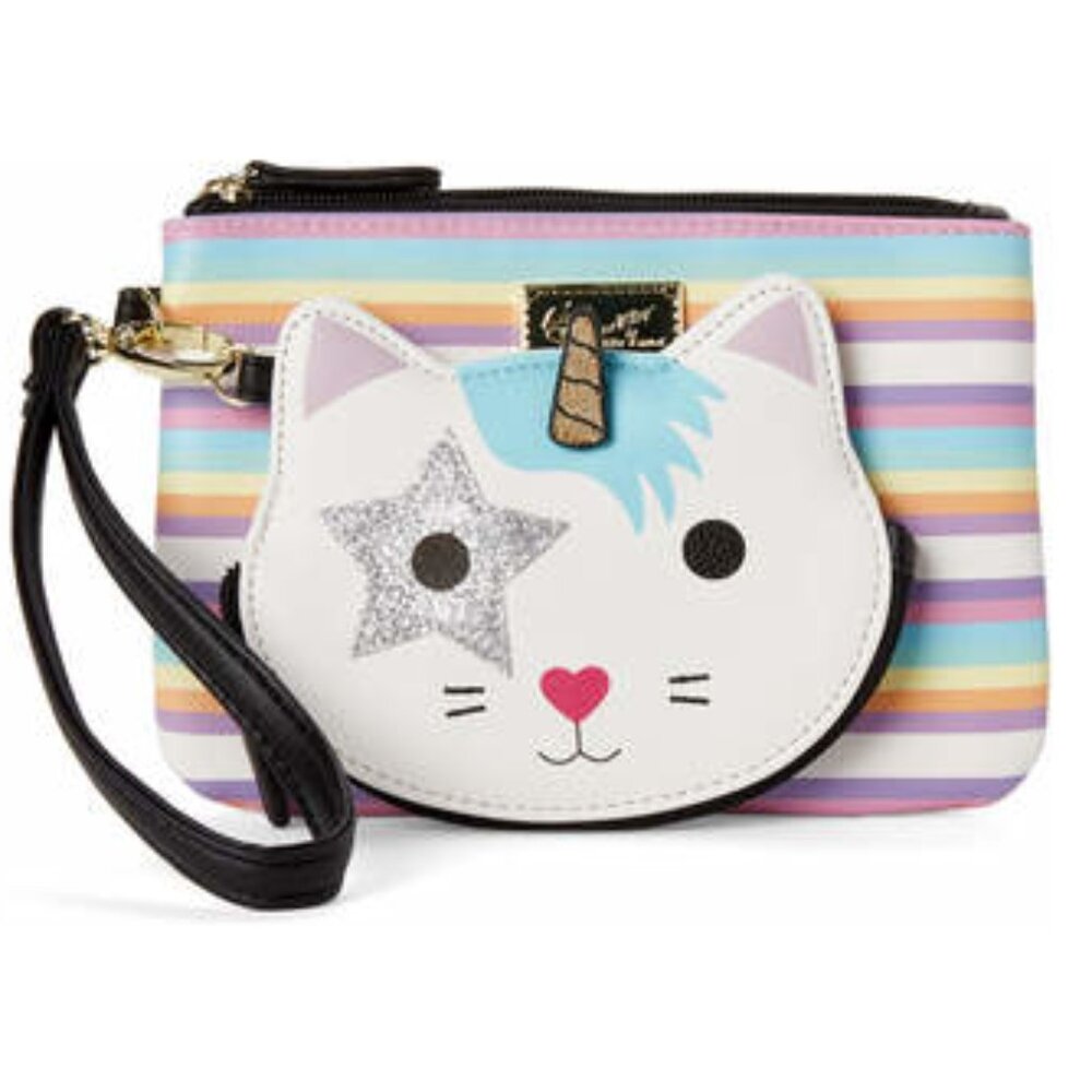 NWT Luv Betsey Johnson Rainbow Unicorn 2pc Wristlet Coin Purse Set